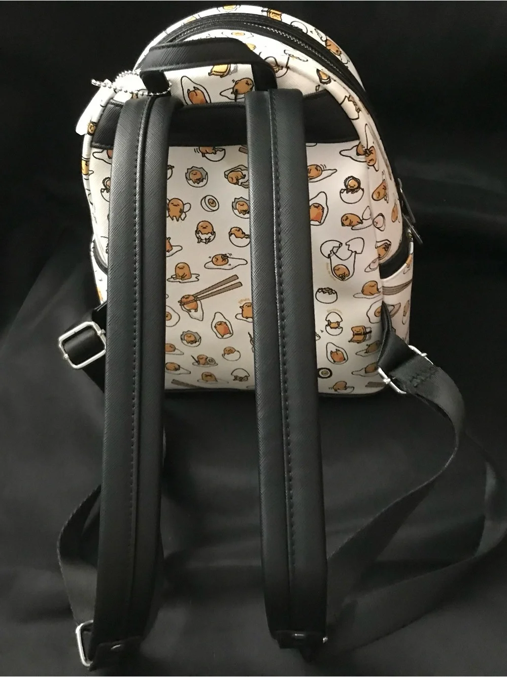 Loungefly White Gudetama Pattern Mini Backpack with Black Trim NWOT